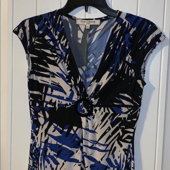 Evan Picone Black White Blue Ring Front Dress - Picture 3 of 8